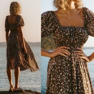 SPELL Rae Floral Print Midi Dress Size Small